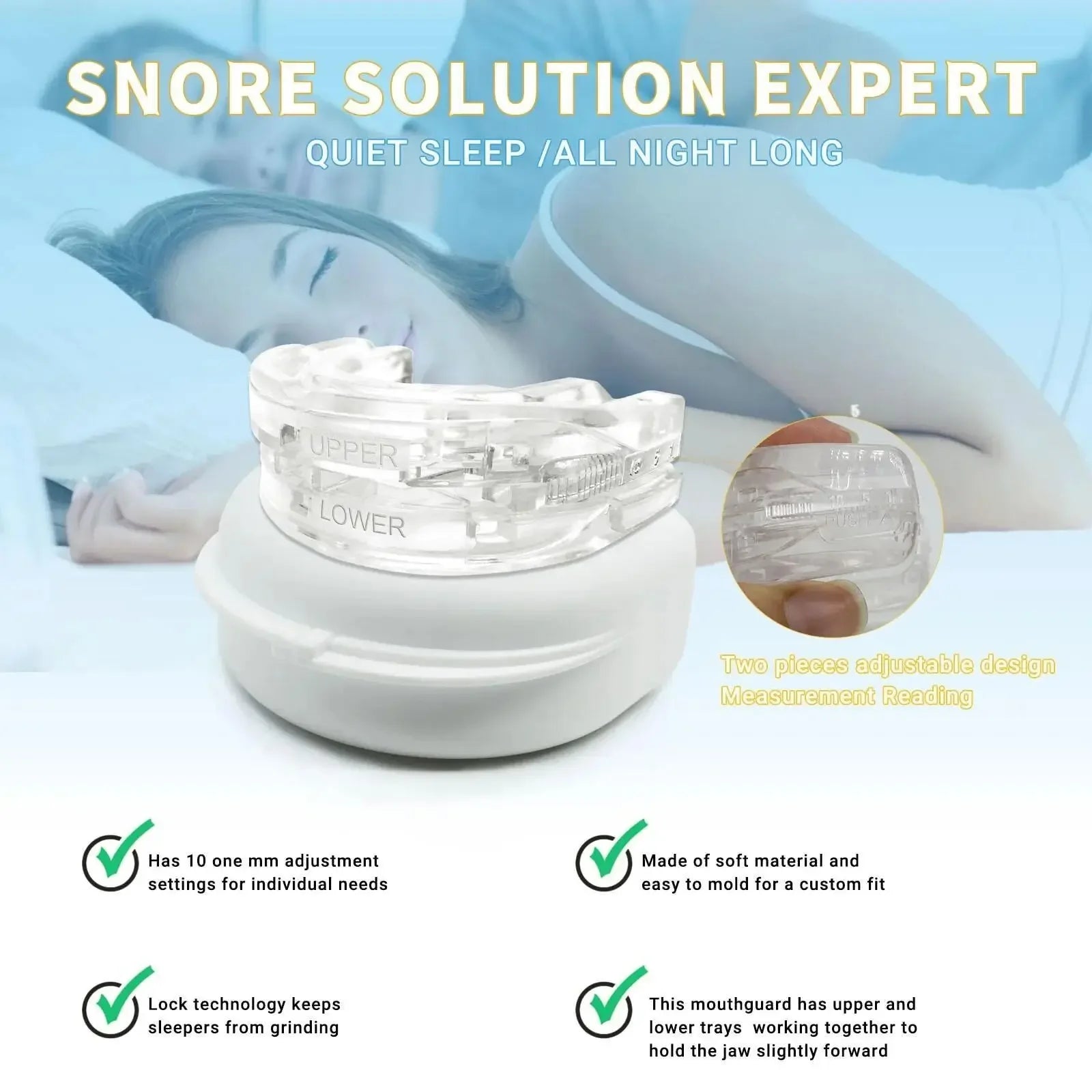 Adjustable Anti-Snoring Mouth Guard Nighttime Teeth Mouthguard Sleeping Bite Guard for Bruxism Stop Snoring